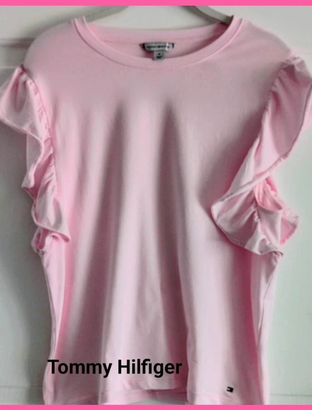 Tommy Hilfiger Light Pink Ruffle Flutter Sleeve Tee Tank Top Summer Medium